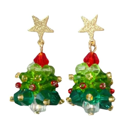 Pendientes de cristal brillante con diseño de árbol de Navidad, joyería para mujer, as described, Cristal artificial