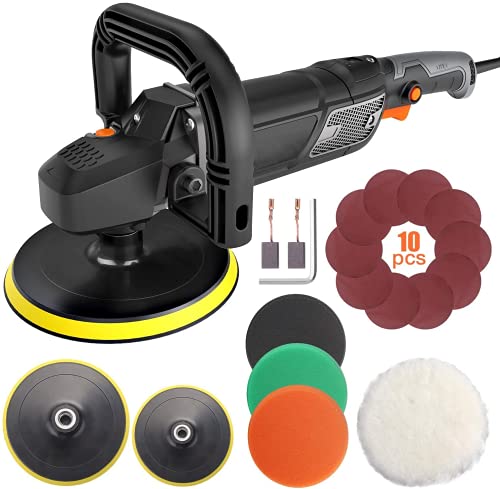 Buffer polisher, 12.5A 7-Inch/9-Inch Rotary Car Polisher,6 Variable Speed 600-3000RPM, LCD Display,Car Buffer Polisher with D & Side Handle,4 Foam Pads for Car Polishing and Waxing-PPGJ01A
