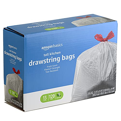 Amazon Basics Flextra Tall Kitchen Drawstring Trash Bags, Fresh Scent, 13 Gallon, 120 Count #TOP2