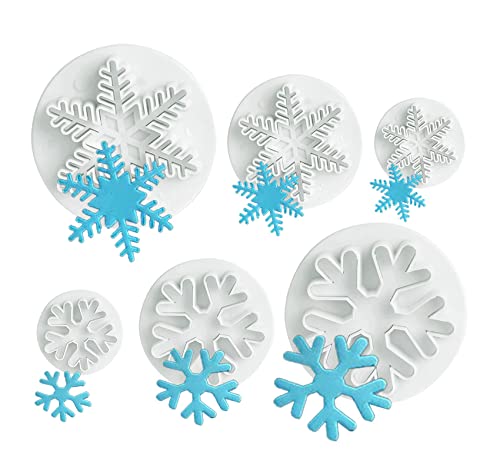 Snowflake Cookie Cutter,ilauke 6 Pcs Snowflake Fondant Cutters Decorating Mold Embossing Tool Christmas Biscuit Cutters Winter Snowflake Plunger Cake Cutter for DIY Craft Cookies, Cakes & Party Decor