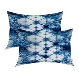 Picture of Batmerry Blue Abstract Tie Dye Pillowcases, Deep Blue Art Mesh Decorative Bed Pillowcases Digital Printing Blended Fabric Bedroom Set Hidden Zipper On Short Side 20X26 in