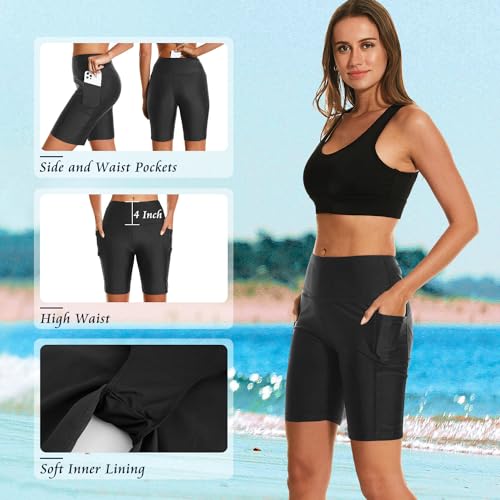 Image of HODOSPORTS Women's 3'' /5'' /7'' /9'' /12'' Swim Board Shorts UPF50+ High Waisted Quick Dry Swimsuit Bottoms with Pockets Liner