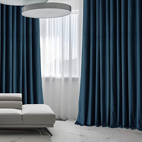 Image of HPD Half Price Drapes Signature Plush Extra Wide Velvet Blackout Curtains for Bedroom (1 Panel),100W X 108L Hotel Black Out Curtains for Living Room, Thermal Insulated Curtains, Varsity Blue