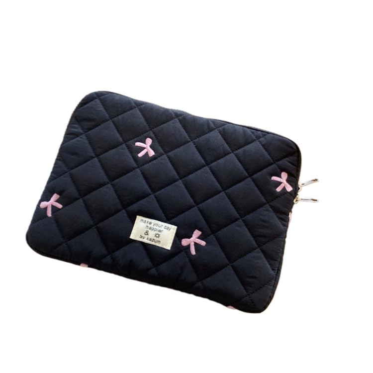Cute Bow Tie Puffy Laptop Sleeve Y2K Preppy Tablet Liner Pouch Cottagecore Stuffs Coquette Carrying Case Bag (15 Inch,Black)