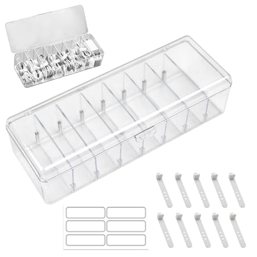 Caja de almacenamiento para cargadores, organizador de cables de datos, caja de gestión de cables con 8 compartimentos, almacenamiento de regleta con tapa y 10 tiras de alimentación para oficina y
