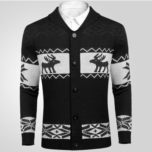 Men's Christmas Sweaters Long Sleeve Cardigans Thick Button Up Snowflake Shawl Collar Knitted Sweater2