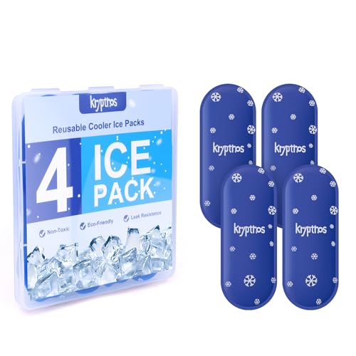 Krypthos 4 Reusable Ice Packs for Insulin Cooler Bag Mini Gel Ice Bricks for Diabetic Medication TSA Approved Travel Ice Pack for Cooler Small Ice Packs for Lunch Box Vaccines First Aid Kits