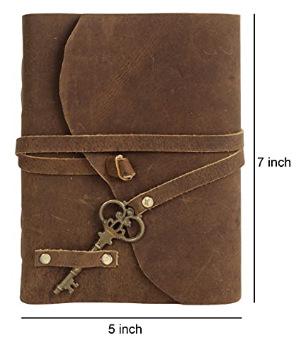 TUZECH Leather Vintage Journal Retro Travel Diary, An Exclusive Handmade Paper Notebook with Key Leather Bound Journal Vintage Journal for Men and Women (7 x 5 Unlined, Brown) - Thumbnail 3