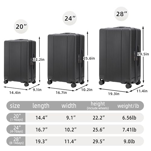 Luggage Set of 3 Piece Carry on Suitcase Sets with Spinner Wheel, Hardside Expandable Travel Laggage with TSA Lock for Men and Women (Dark Gray)2