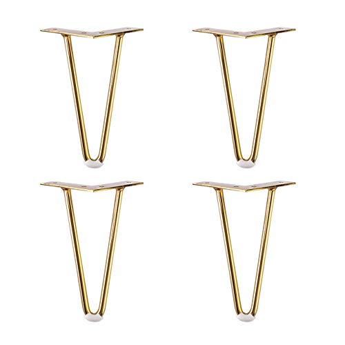 4pcs Pieds De Table en Épingle À Cheveux,Pattes De Meubles en Métal,pour Les Garde-Robes,Les Tiroirs et la Table de Chevet,Milieu siècle Style Moderne,avec Protections de Jambe et Vis,d'or(10cm) Cover