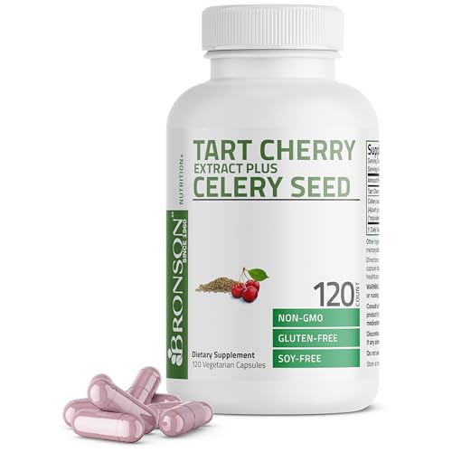 Bronson Tart Cherry Extract + Celery Seed Capsules - Powerful Uric Acid Cleanse, Joint Mobility Support & Muscle Recovery Supplement - Non GMO Formula, 120 Vegetarian Capsules