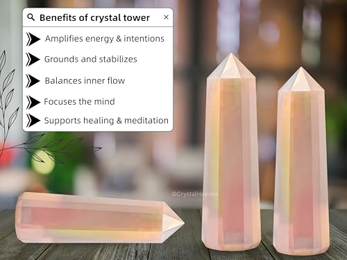 Image of Crystal Heaven Certified Angel Aura Rose Quartz Crystal Tower Obelisk Point For Chakra, Healing And Balancing - Aaa Grade Original Certified Gemstone Agate For Reiki Meditation (3-4 Inches)