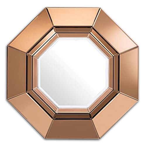 Lustro dekoracyjne ścienne w geometrycznej odstającej od tafli szkła złotej ramie Lucca 68/68 cm z ośmiokątnymi zwierciadłem w stylu glamour do salonu, sypialni, przedpokoju