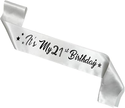 21st Birthday Sash, Birthday Sash for women Silver "Its My 21st Birthday Sash" with Balck Foil Letter Birthday Sash for men Birthday Gifts Party Decorations Favors Silver Black