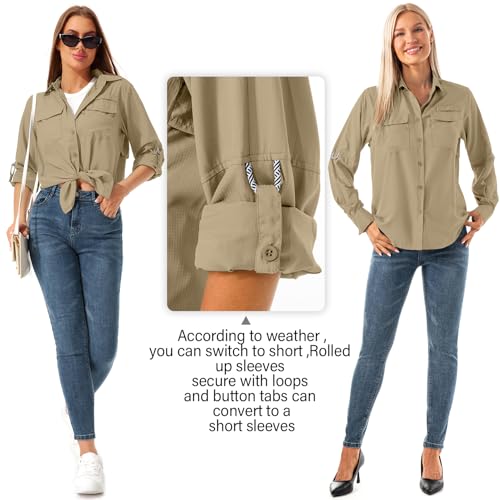 Jessie Kidden 190201-HZC-F5026-KHAKI-L-XG Women'S Quick Dry Sun Uv Protection Convertible Long Sleeve Shirts thumb #3