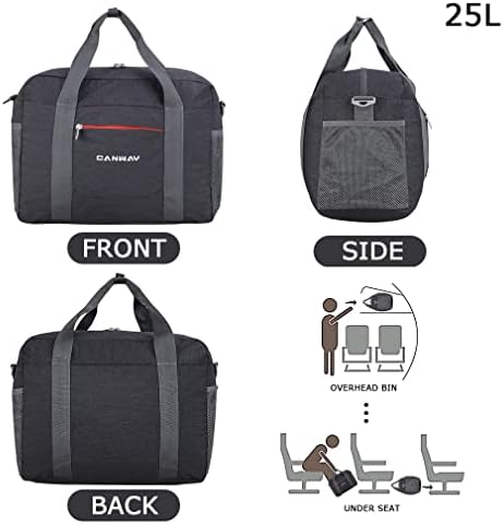 Travel Duffle Bag, CANWAY 25L Foldable Overnight Duffel Weekender Bag / Lightweight Carry On Travel Bag Tote, Black 2 Travel Duffle Bag, CANWAY 25L Foldable Overnight Duffel Weekender Bag / Lightweight Carry On Travel Bag Tote, Black