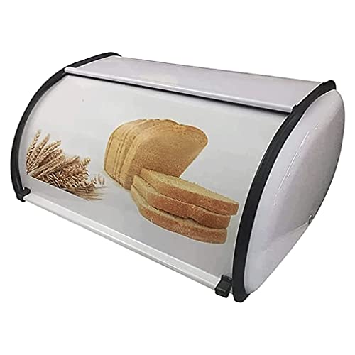 POCHY Stylish Metal Bread Box for Countertops - Holds 2+ Breads, Large Capacity Retro Kitchen Storage Solution