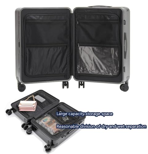 Aluminum Frame Suitcases Carry on Luggage Wide Pull Rod 24 Inch Suitcases TSA with Cup Holder, USB, 360 ° Universal Wheel,White,20in2