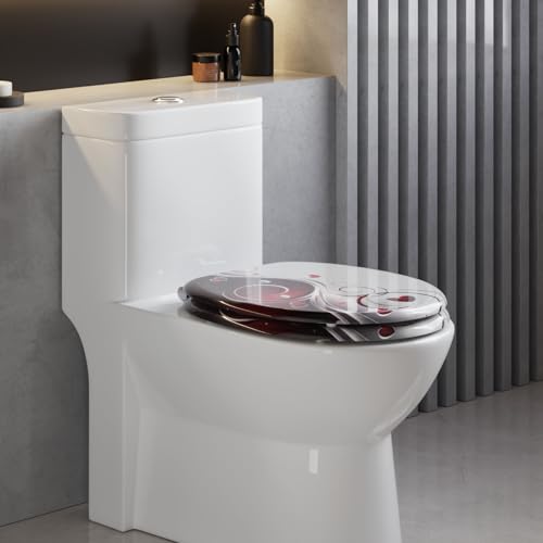 WOLTU Premium WC-Sitz Toilettensitz mit Absenkautomatik, MDF Holzkern, Softclose Scharnier, Desgin Décor Oval