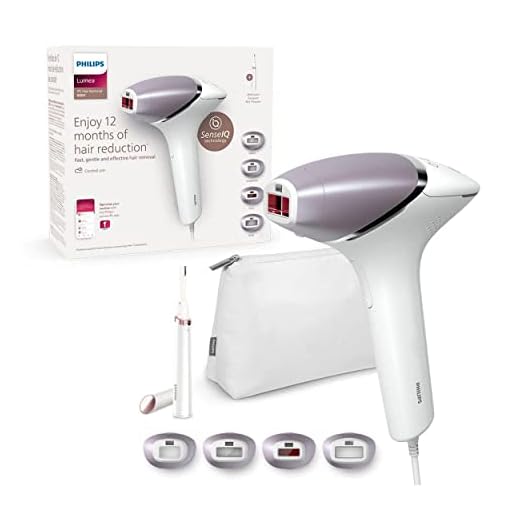 Philips Lumea IPL Serie 8000: dispositivo de depilación con tecnología SenseIQ, 4 accesorios y lápiz recortador compacto satén, con cable (modelo BRI949/00)