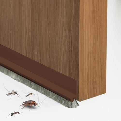 Door Draft Stopper 39 Under Door Seal with Brush for Exterior/Interior Doors Self Adhesive Door Draft Blocker for Bottom of Door Door Sweep Strip Weather Stripping Noise Dust Stopper (Brown)