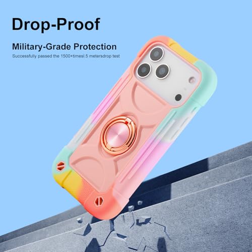 Image of MARKILL Compatible with iPhone with Built-in 360Rotating Ring Stand, Military Grade Drop Protection Full Body Rugged Heavy Duty Case Durable Cover (Rainbow Pink, iPhone 17 Pro Max)