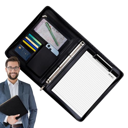 Padfolio en cuir noir fermeture éclair protège documents travail