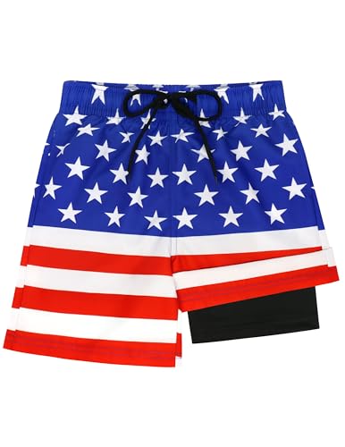 Sarfel Boys Swim Trunks Size 10-12 Boys American Flag Swim Trunks Boy 10-12 Boy 4th of July Swimming Shorts