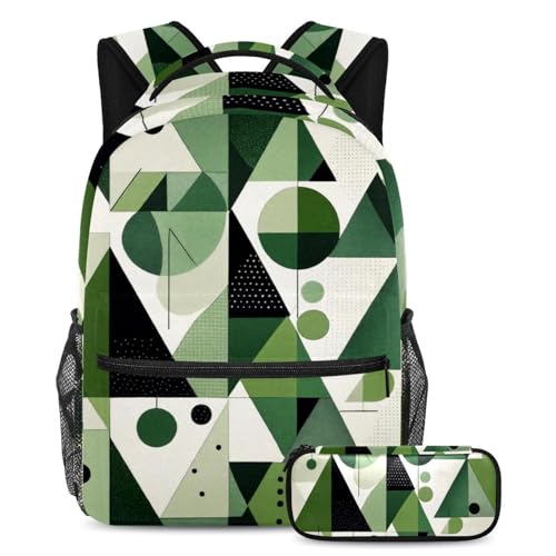 Sac à dos scolaire avec trousse à crayons motif géométrique