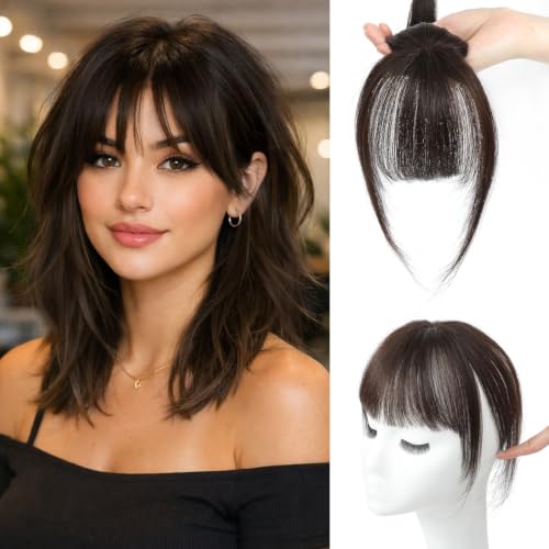 Ms Taj 360 Cover Clip in Real Human Hair Fake Bangs Clip in Hair Extensions for Women - Daily Use (Dark Brown)