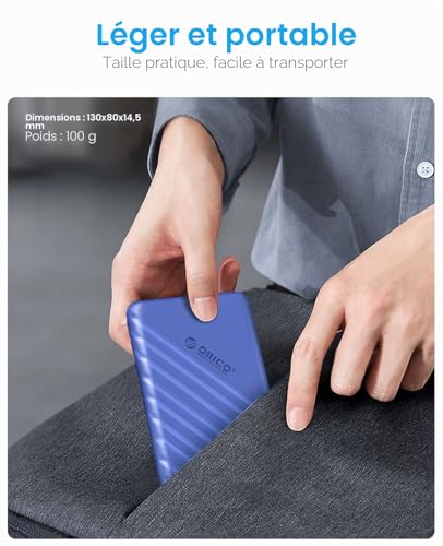 ORICO Boitier Disque Dur 2.5'', USB 3.0 Boitier Externe Disque 5Gbps pour SATA HDD et SSD de 2,5'' et 7/9.5 mm, accélération UASP, Trim, sans Outils(Bleu-ABS-25PW1) – vue 4