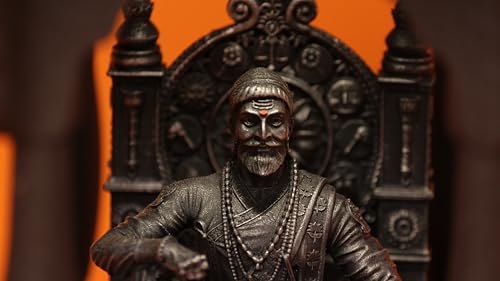 Image of SolarBasket Chhatrapati Shivaji Maharaj Meghdambari Statue Murti- Dark Gray Metal Meghdambari with Solar & USB Rechargeable LED Light- 12+ Hours Battery Backup- 18 cm x 18 cm x 27.5 cm- Sturdy Design