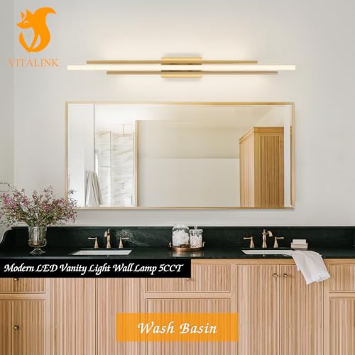 Image of VitaLink 48 inch Gold LED Bathroom Light Fixtures Long Vanity Lights Over Mirror Lighting Lamps Wall Mount Lighting Over Vanity Picture Indoor 5CCT(3000K /3800K /4500K /5200K /6000K)
