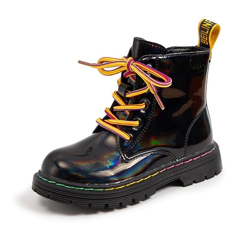 IWIHMIV Girls Short Boots Girls Lace Up Leather Booties with Side Zipper Non Slip Comfortable Ankle Boots for Walking3