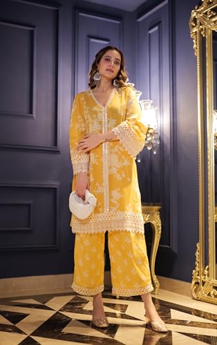 Image of LookMark Women Cotton Blend Kurta and Pant - Suitable For Every Indian Occasion