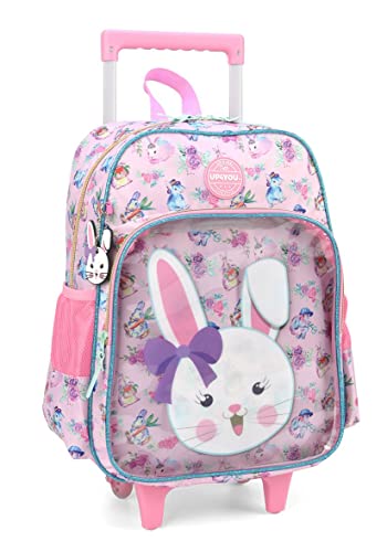 Mochila De Rodinha Infantil Estampa de Bichinhos Linha Petit Up4you Ref.37722 (Rosa)
