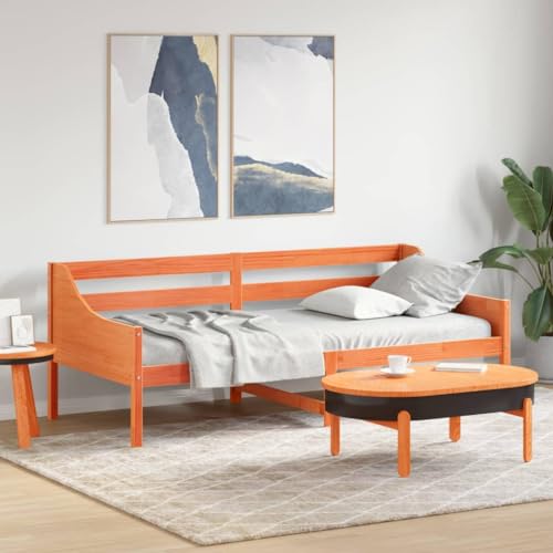 vidaXL Tagesbett, Bett mit Sperrholzlatten, Bettgestell mit Schutzgitter, Bettrahmen Holzbett Gästebett, Wachsbraun 90x200cm Massivholz Kiefer
