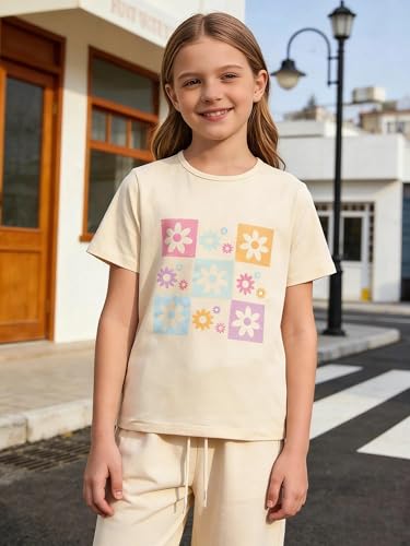 Image of Girls' Graphic Tees Summer Cute Tops Casual Short Sleeve Crew Neck T Shirts