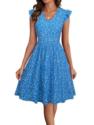 Image of HELYO Women's Summer Dresses Cute V Neck Ruffle Sleeve Cocktail Short Work Casual Dress with Pockets 648