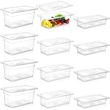 Tioncy 12 Stück Lebensmittelpfannen mit Deckel, transparent, stapelbar, PET-Pfanne, Lebensmittelaufbewahrungsbehälter, Restaurant, kommerzielle Hotelpfanne für Gemüse, Obst, Bohnen, Mais, 6,3 cm, 10,2