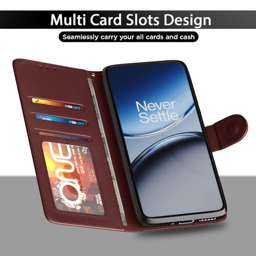 Image of Amazon Basics Flip Cover for OnePlus Nord 5 5G Leather Finish | Wallet Stand and Shock Proof | Inside TPU with Card Pockets | Complete Protection Flip Case (Brown)