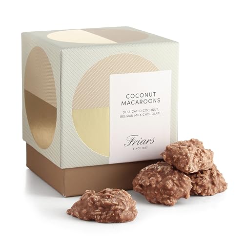 Friars Luxury Belgian Milk Chocolate Coconut Macaroons - Traditional Bite-Sized Delights in a Gift-Ready Cube Box, 285g | Great for Birthday, Christmas Gifts