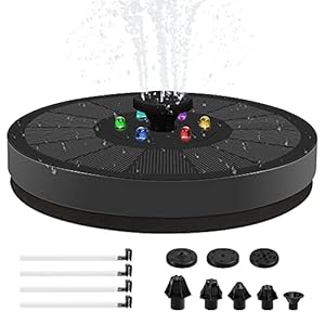 Komake Fontein op zonne-energie, verbeterde waterfonteinpomp met gekleurde ledlampen, 8 sproeiers, voor tuinaquarium…