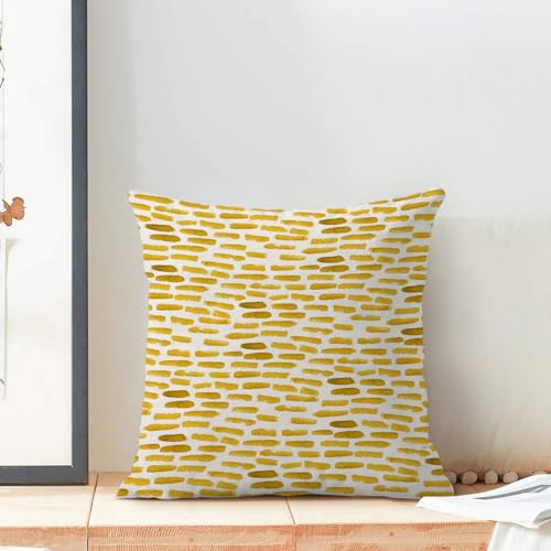 Mustard Yellow Summer Outdoor Pillow Covers 18 x 18 Inch Set of 2 Watercolor Yellow Boho Striped Decor Throw Pillows Abstract Geometric Linen Farmhouse Decorative Pillowcases for Couch Bed Sofa — view 3