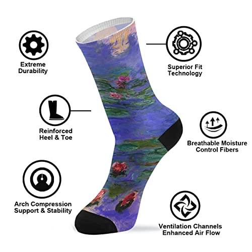 Womens Socks Monet's Red Water-Lilies Oil Paintings 1 Pairs Cozy Crew Socks for Women4