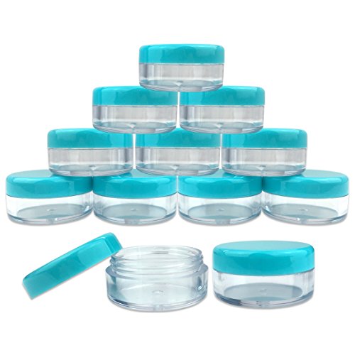 Beauticom (Quantity: 100 Pieces) 5G/5Ml Round Clear Jars With Teal Sky Blue Lids For Scrubs, Oils, Toner, Salves, Creams, Lotions, Makeup Samples, Lip Balms #TOP1
