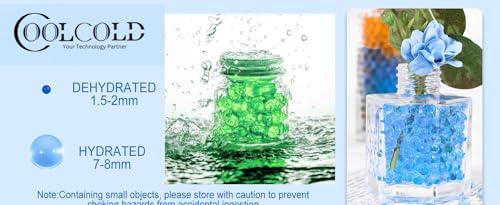 Image of COOLCOLD Gel Blaster Refill Ammo - 20,000 Rounds of 7-8mm Non-Toxic Water Beads for Toy Guns - Safe for Adults 15+ - Transparent Blue + Green Bullets - Pack of 2 - Also Ideal as Home Decor Vase