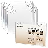 NIUBEE Acrylic Sign Holder 4x6 Horizontal,Clear Plastic Picture Frames for Paper, Bonus with 3M Tape and Mounting Screws(6 Pack)