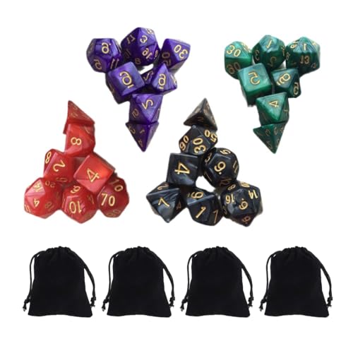 SIRLOMU Set da 4 da 28 pezzi di dadi poliedrici colorati, dadi da gioco con 4 sacchetti con cordino per Dungeons & Dragons DND RPG MTG Giochi da Tavolo