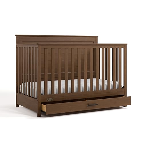Image of Graco Tristan 5-in-1 Convertible Crib with Drawer (Hazelnut) – GREENGUARD Gold Certified, Fits Standard Crib Mattress, Premium Handle, Converts to Toddler Bed, Daybed, and Full-Size Bed